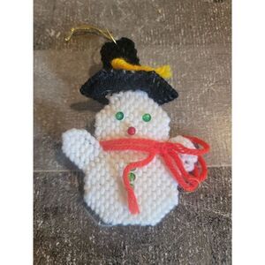 Crochet snowman top hat scarf beaded knit ornament Xmas decor